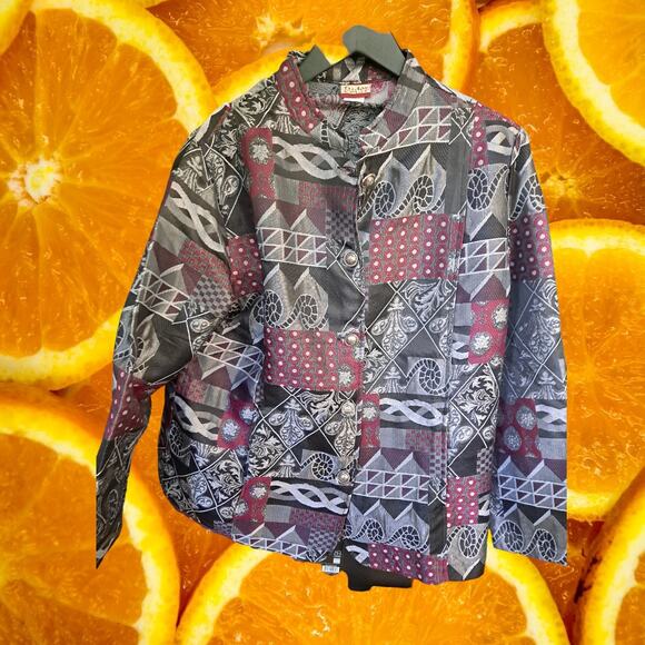 Tudor Court Button Up Black Gray and Maroon Tapestry Blazer Size Large - Picture 2 of 7